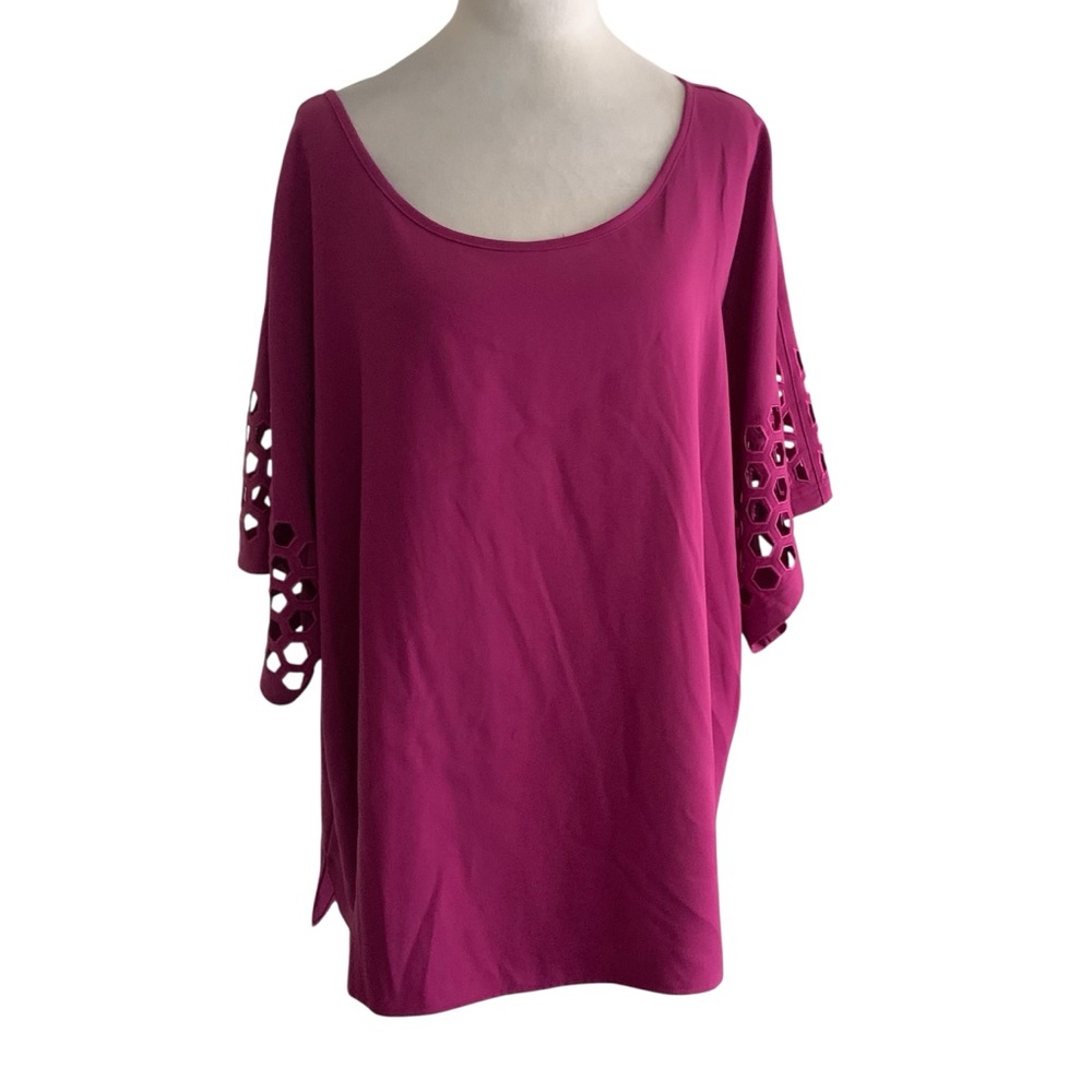 NWT Ali Miles Plus Size 1X Fuchsia Blouse Top Cutout Sleeves Artsy Art to Wear